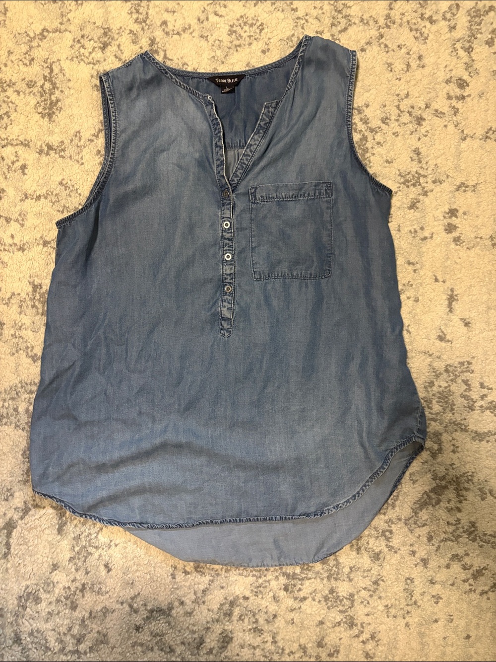 Terre Bleue Chambray Henley Tunic Tank - Light Blue